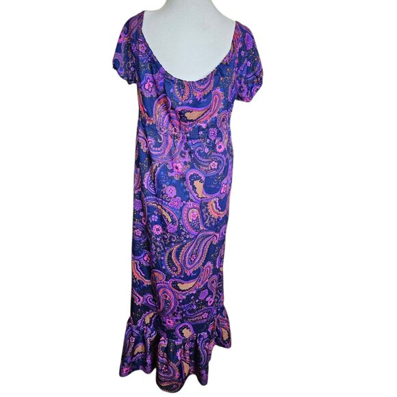 Babydoll Maxi Dress Purple Blue Floral Paisley‎ Sz 1X 60s 70s Vintage Retro - Picture 5 of 5